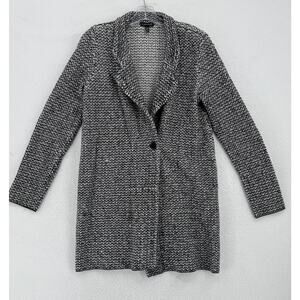 Eileen Fisher Black White Knit Notch Collar Single Button Blazer Coat Sz S